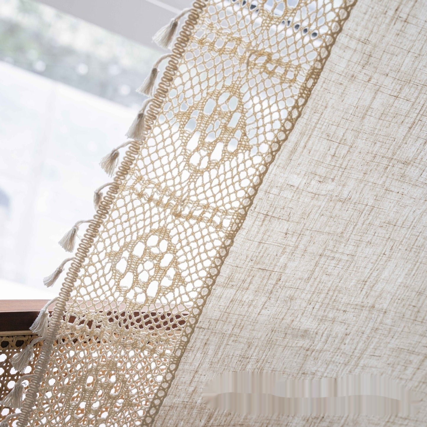 Handmade Flowers Splicing Partition Curtain Cotton Linen Semi-transparent Curtain