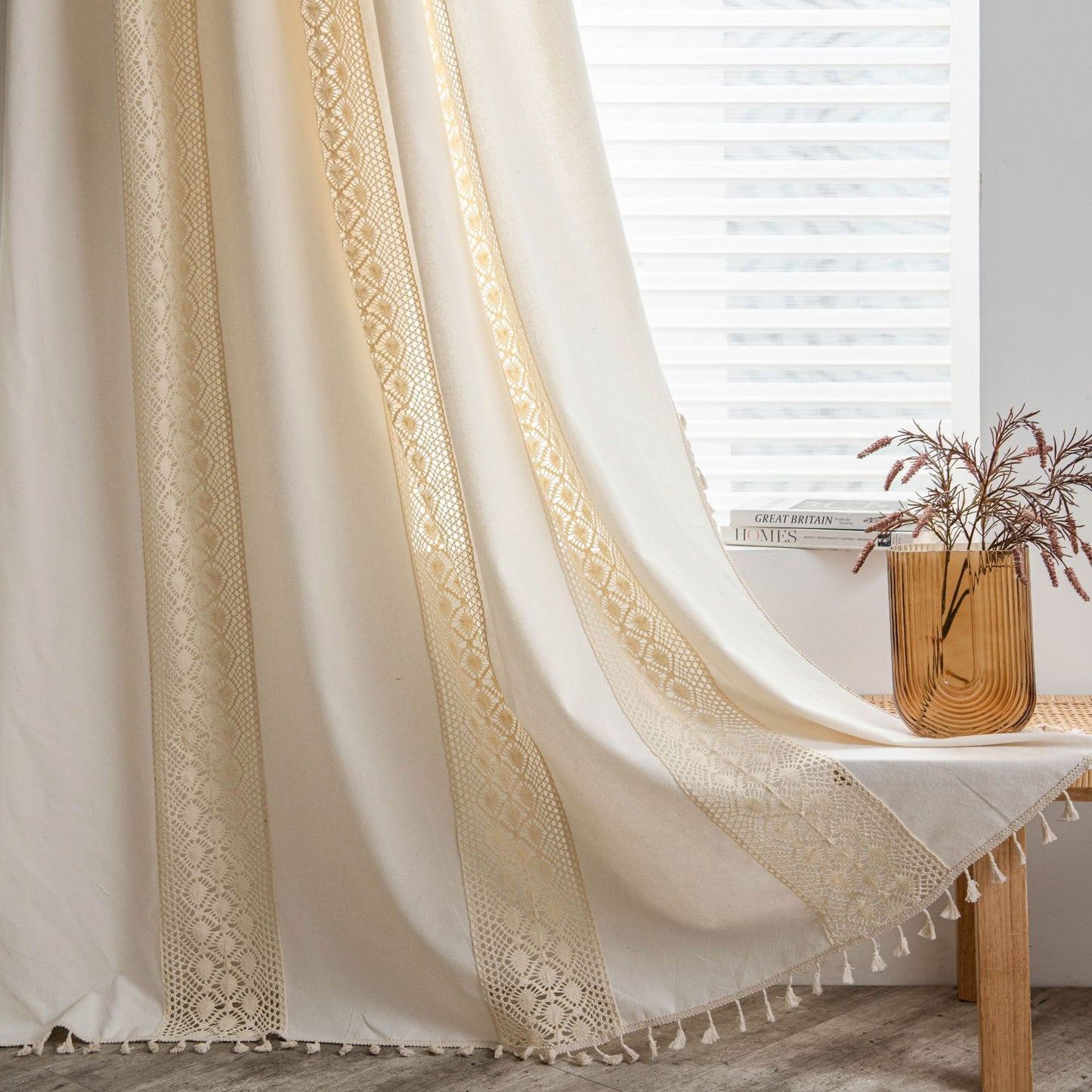 Crochet Plaid Stitching Partition Short Curtain