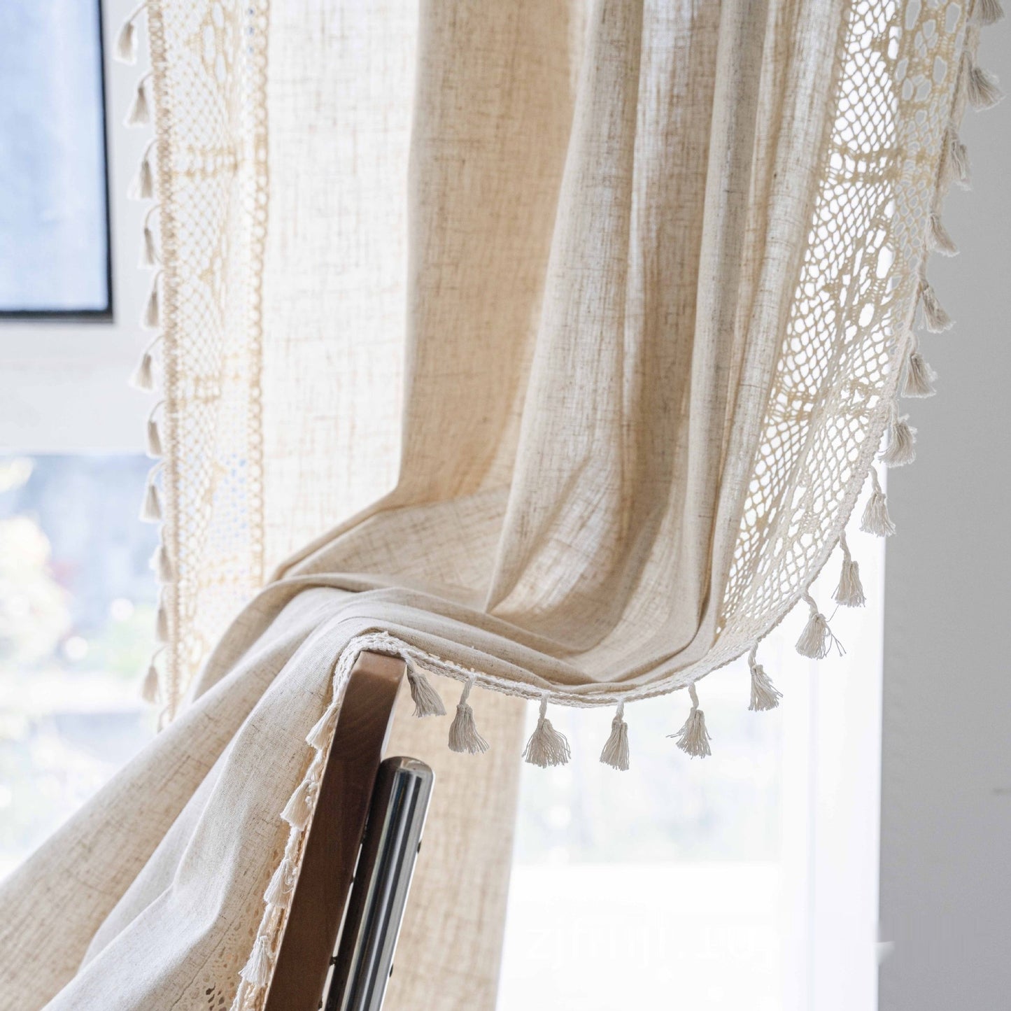 Handmade Flowers Splicing Partition Curtain Cotton Linen Semi-transparent Curtain