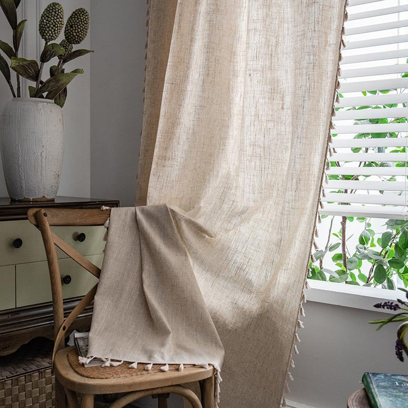 Polyester Linen Solid Color Simple Bedroom Living Room Half Shade Curtain