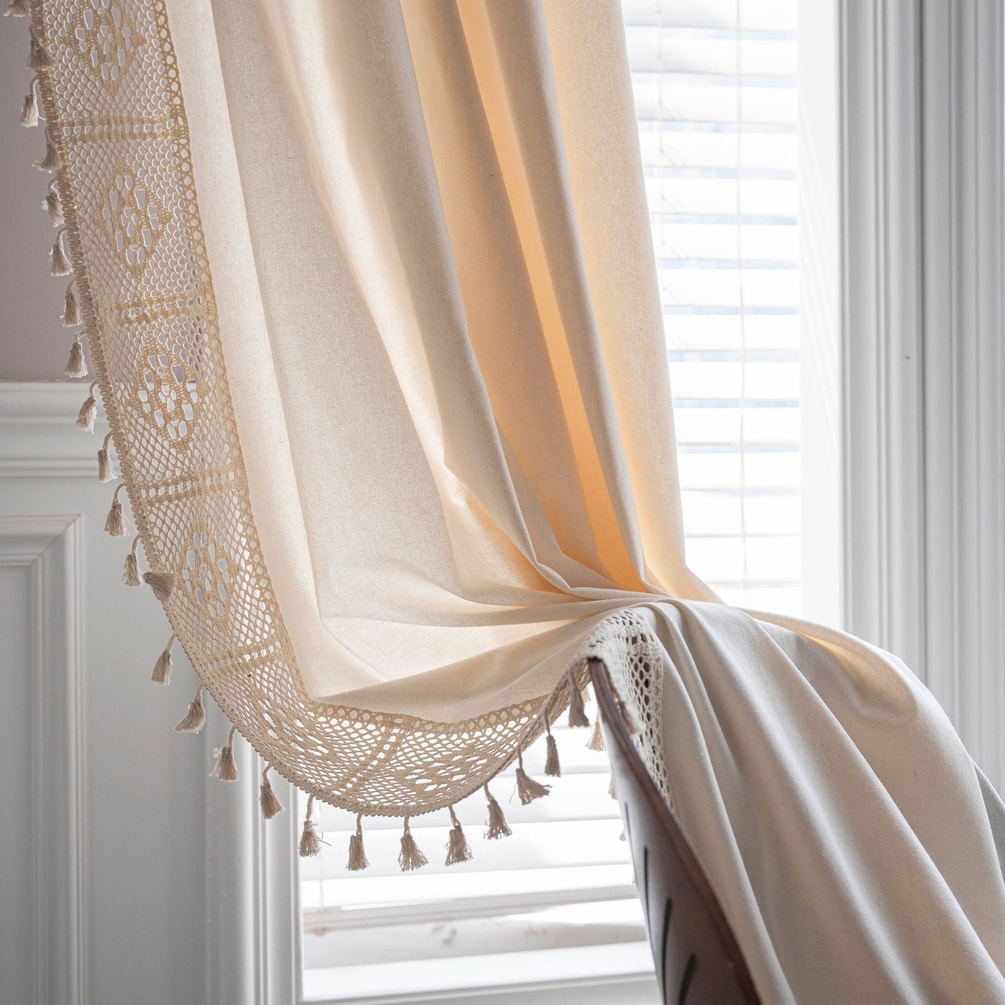 Handmade Flowers Splicing Partition Curtain Cotton Linen Semi-transparent Curtain