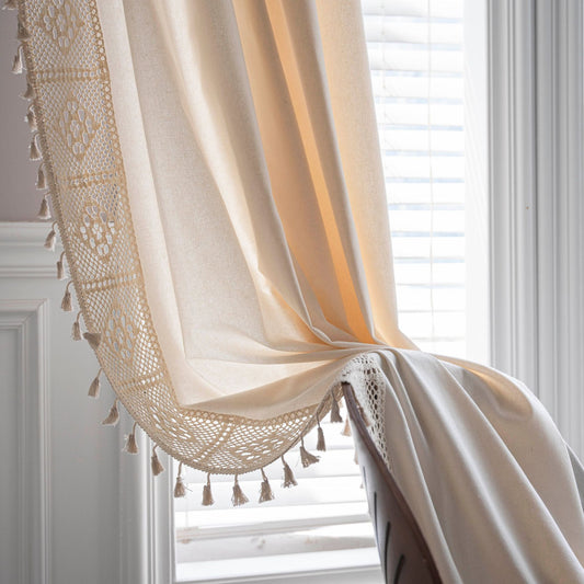 Handmade Flowers Splicing Partition Curtain Cotton Linen Semi-transparent Curtain